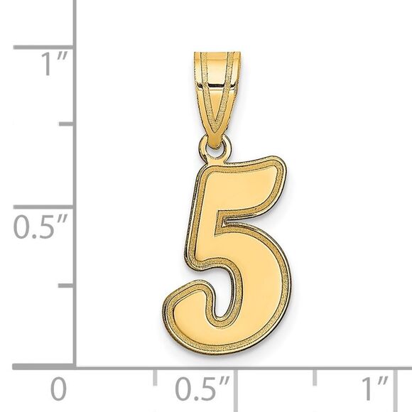 Kazi Luxury 14k Yellow Gold Brushed Border Script Number 5 Pendant - Picture 2 of 7